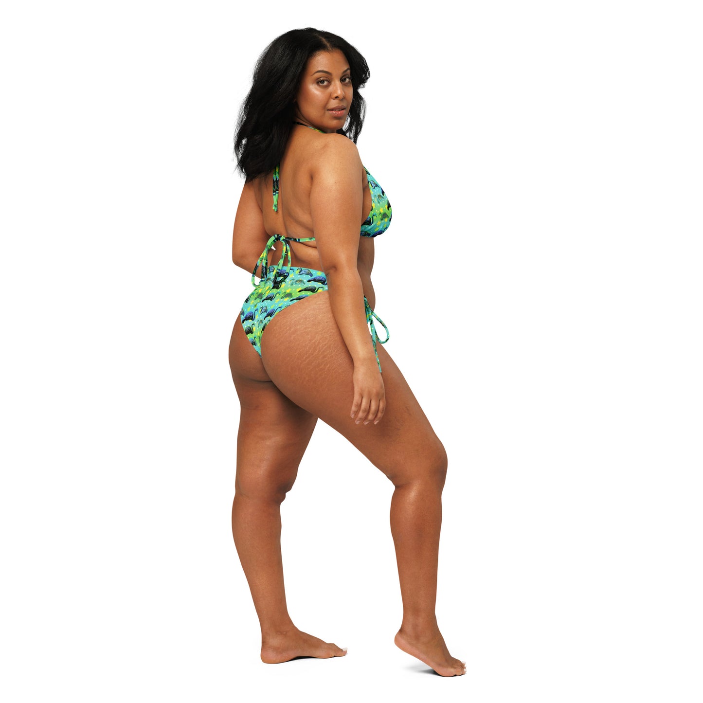 Black Flamingos - All-over print recycled string bikini