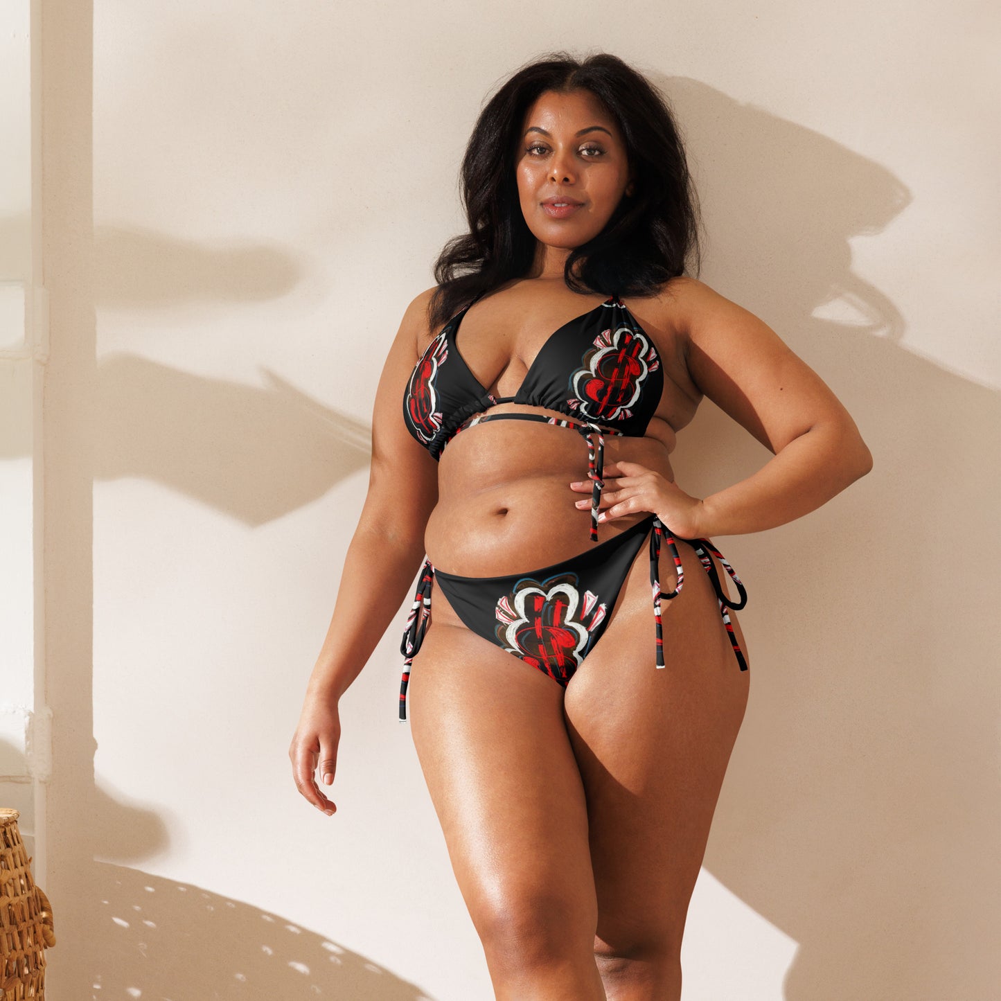 Hobo Hoodies - BIG MONEY on Black All-over print recycled string bikini