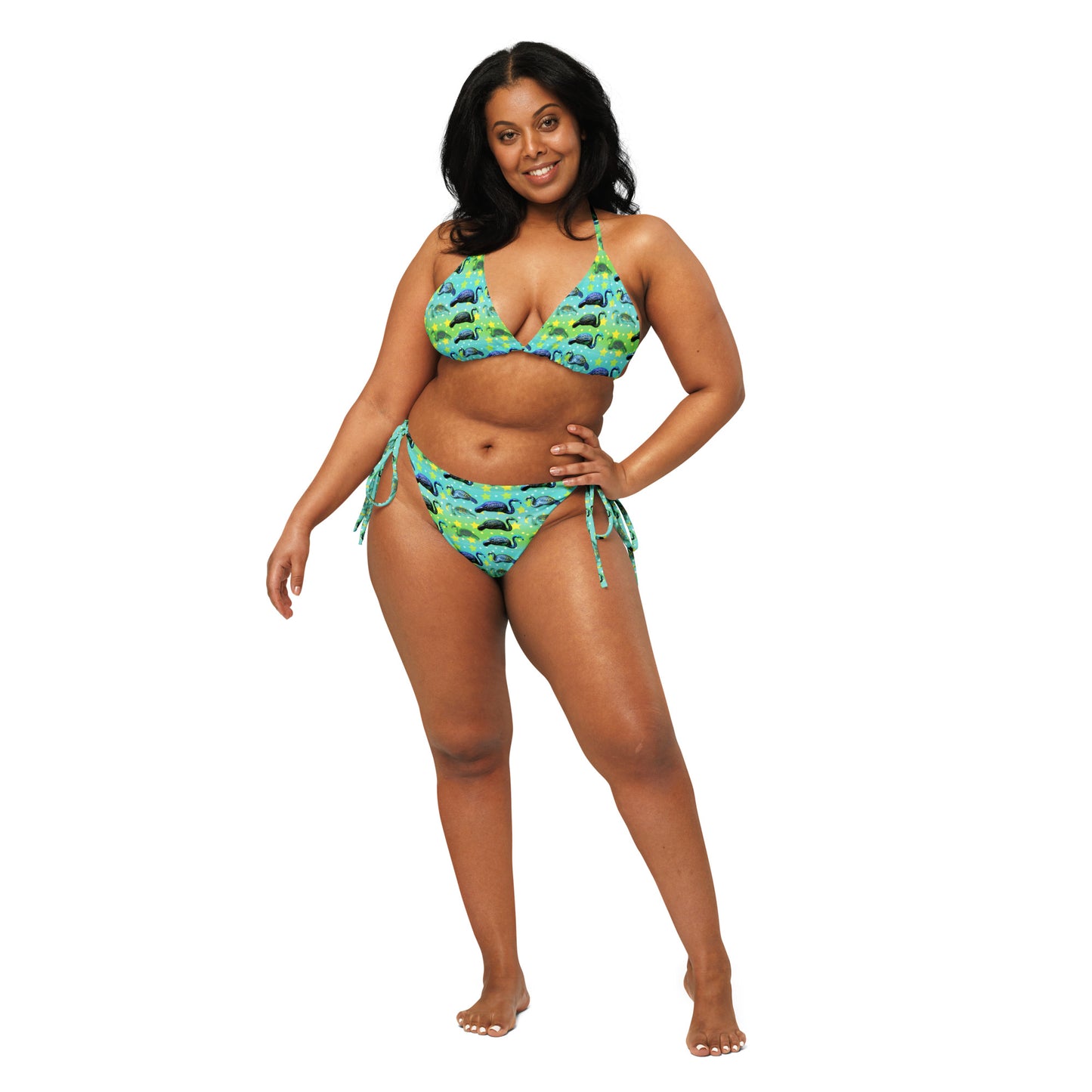 Black Flamingos - All-over print recycled string bikini