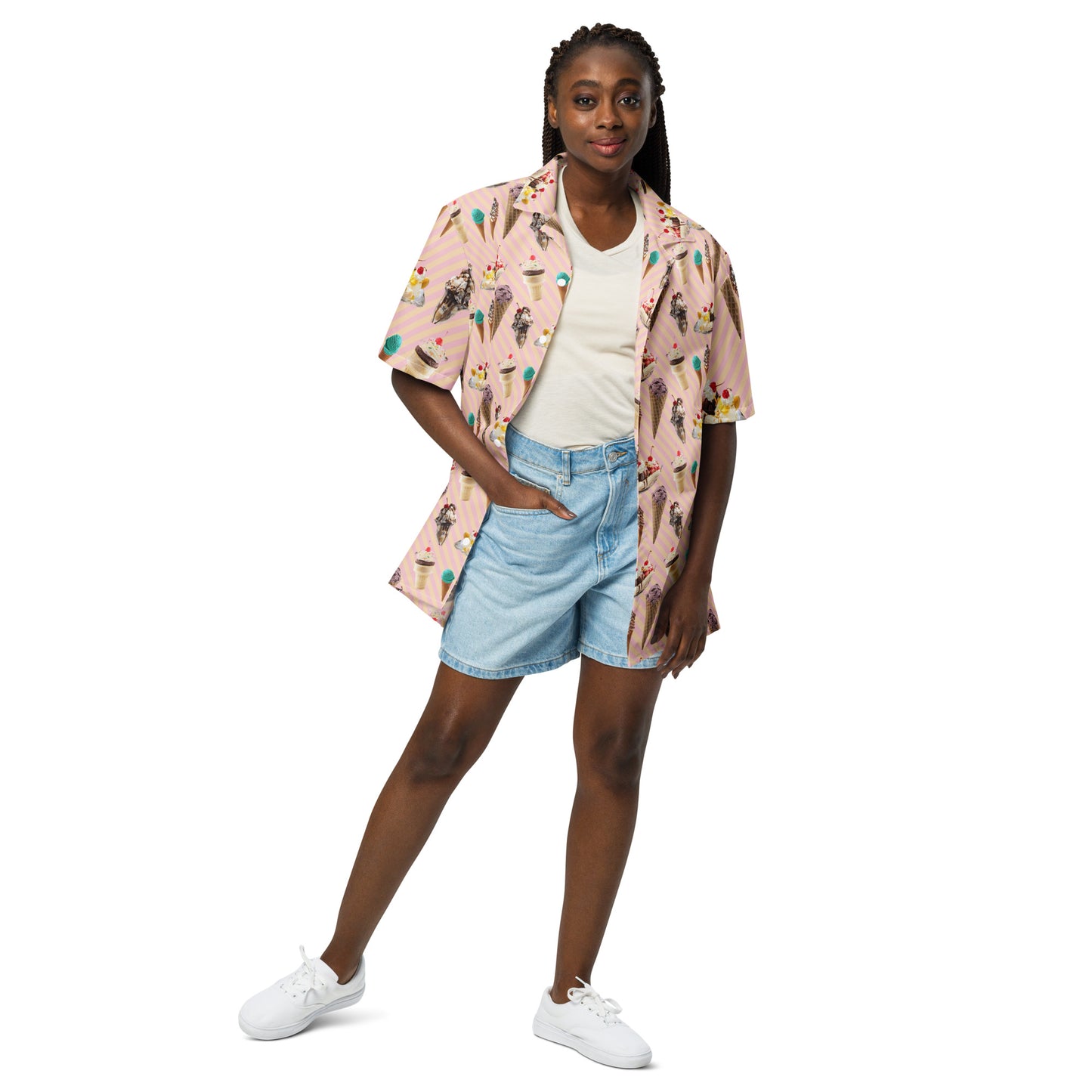 Ice Cream & Sundae - Lightweight Button Up Casual Dress Shirt