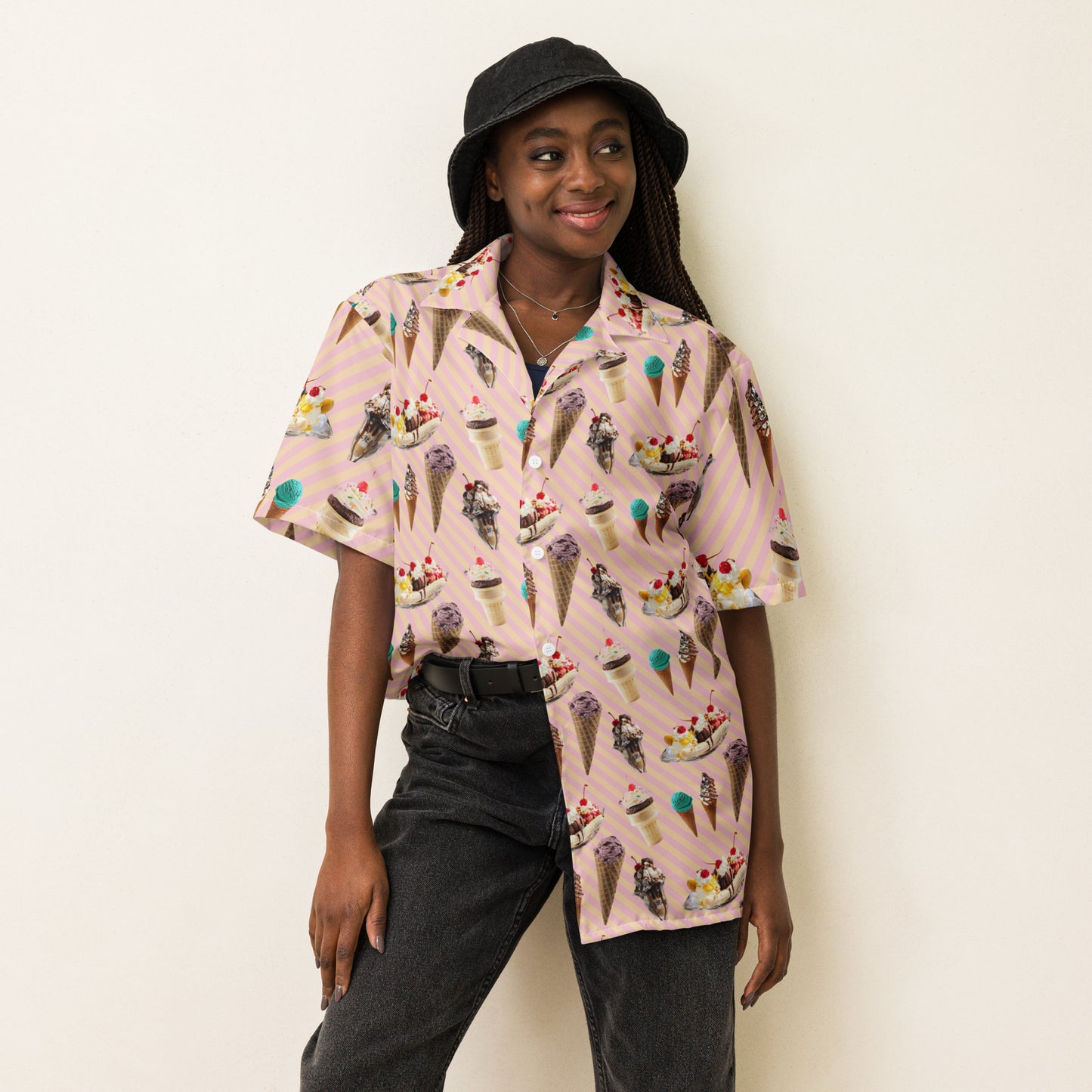 Ice Cream & Sundae - Lightweight Button Up Casual Dress Shirt