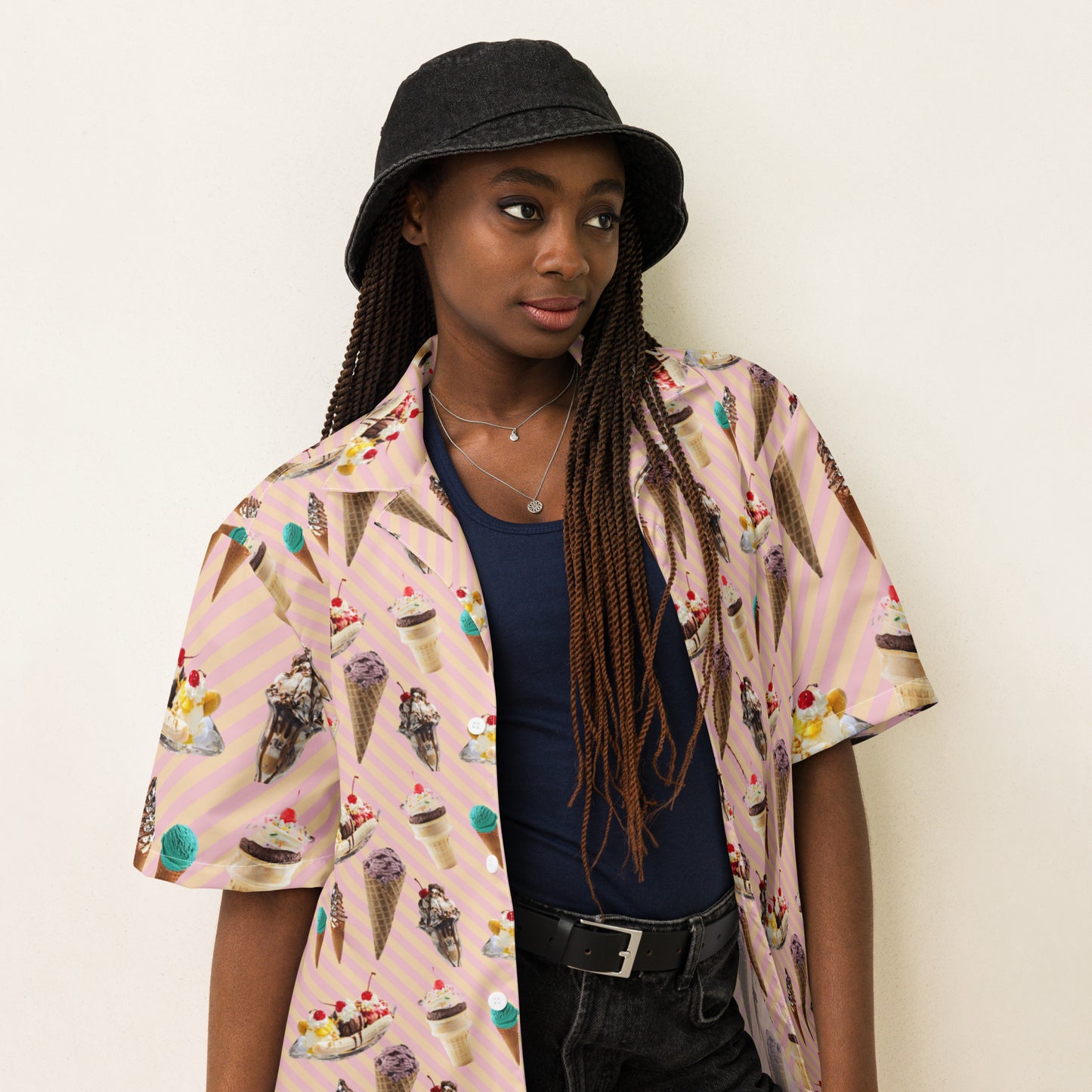 Ice Cream & Sundae - Lightweight Button Up Casual Dress Shirt