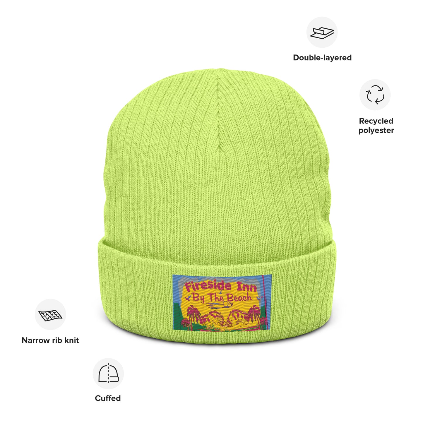 FIRESIDE INN in Santa Cruz Ribbed knit beanie with embroidery patch