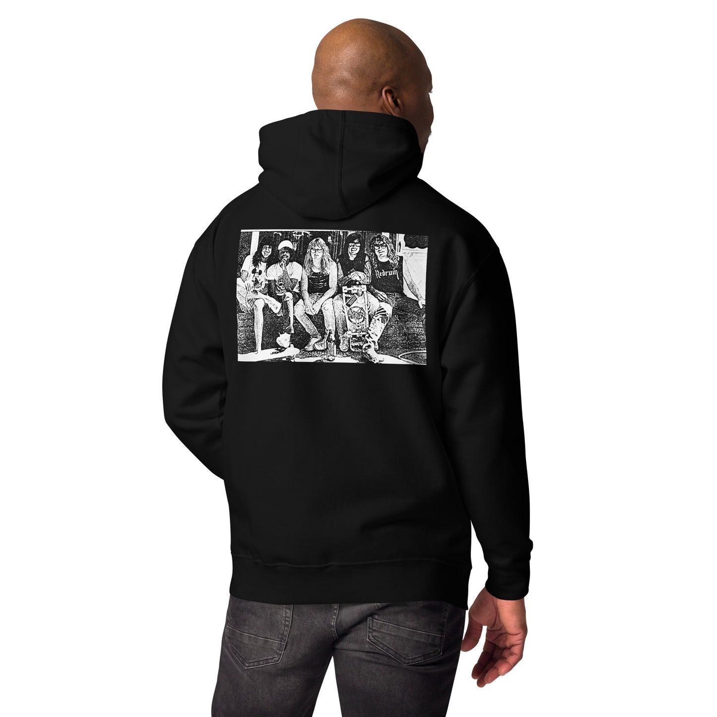 REDRUM logo Hoodie B/W photo on back