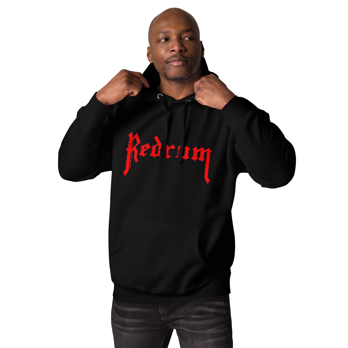 REDRUM logo Hoodie B/W photo on back