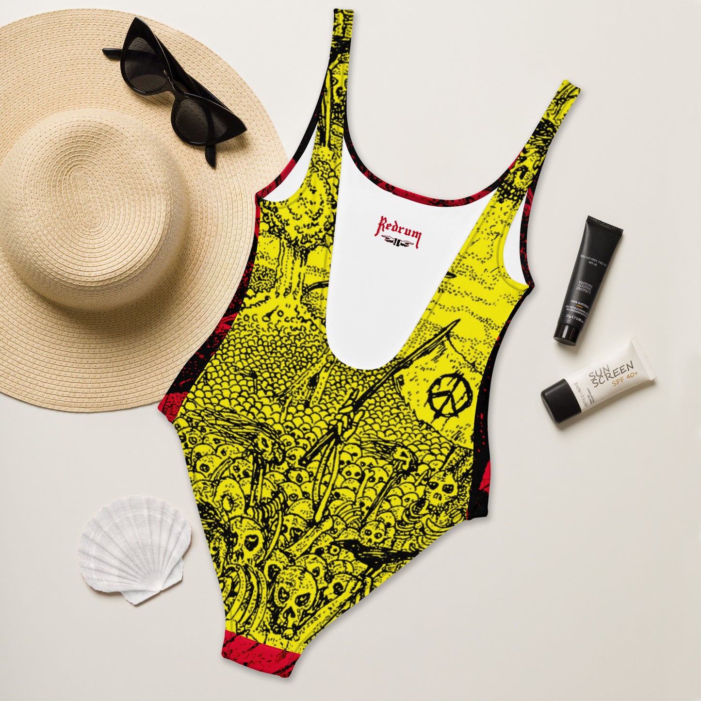REDRUM - Power Corrupts front Disarm & Survive back One-Piece Swimsuit