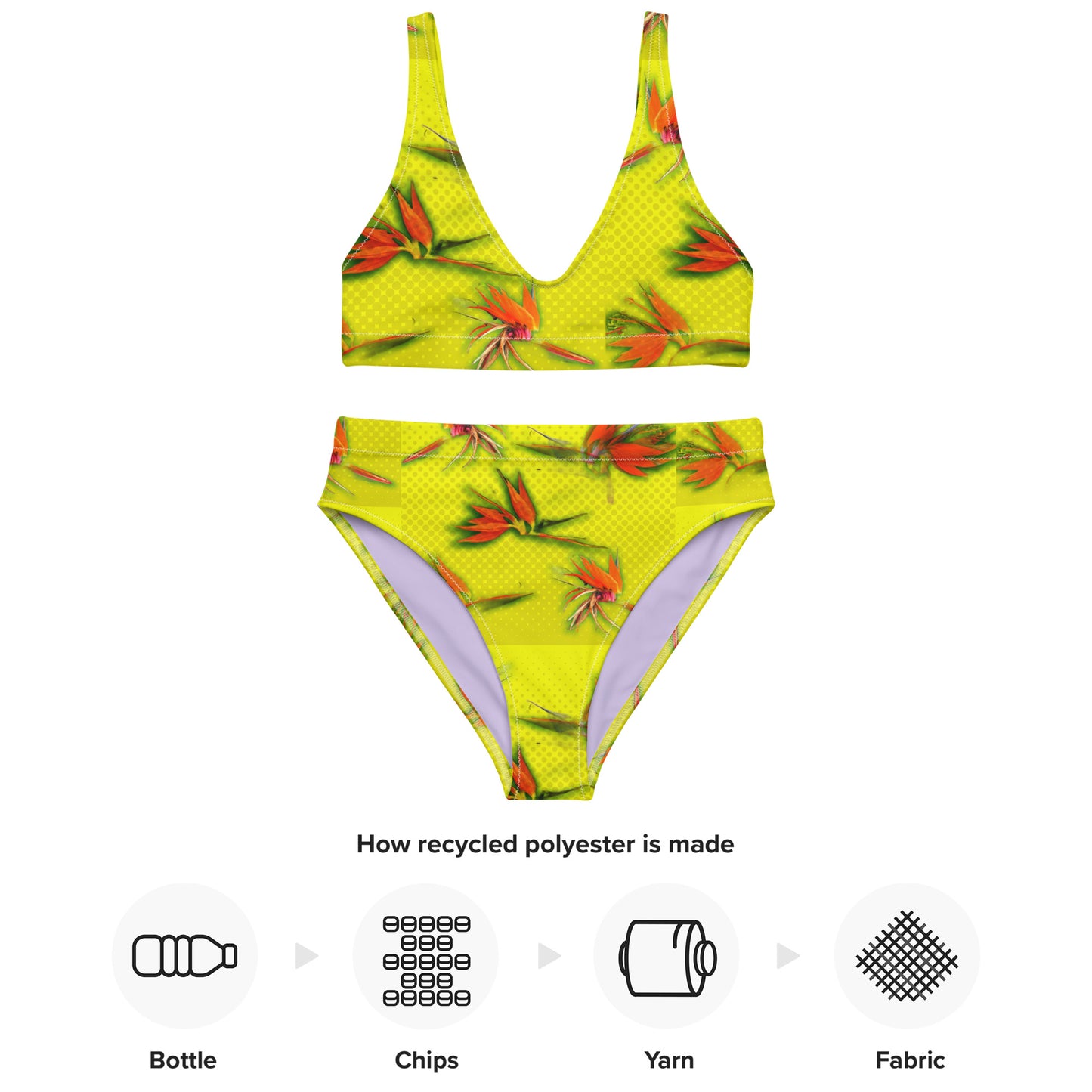 “Paradise Birds” Recycled high-waisted bikini