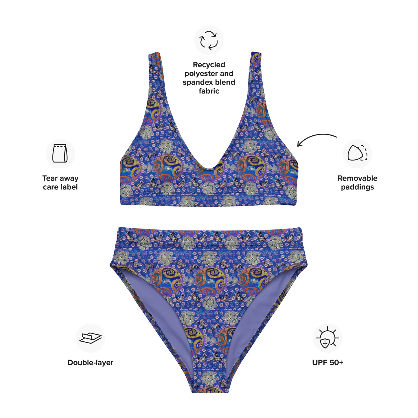 Cosmic Salmon Run - Recycled high-waisted bikini