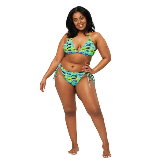 Black Flamingos - All-over print recycled string bikini