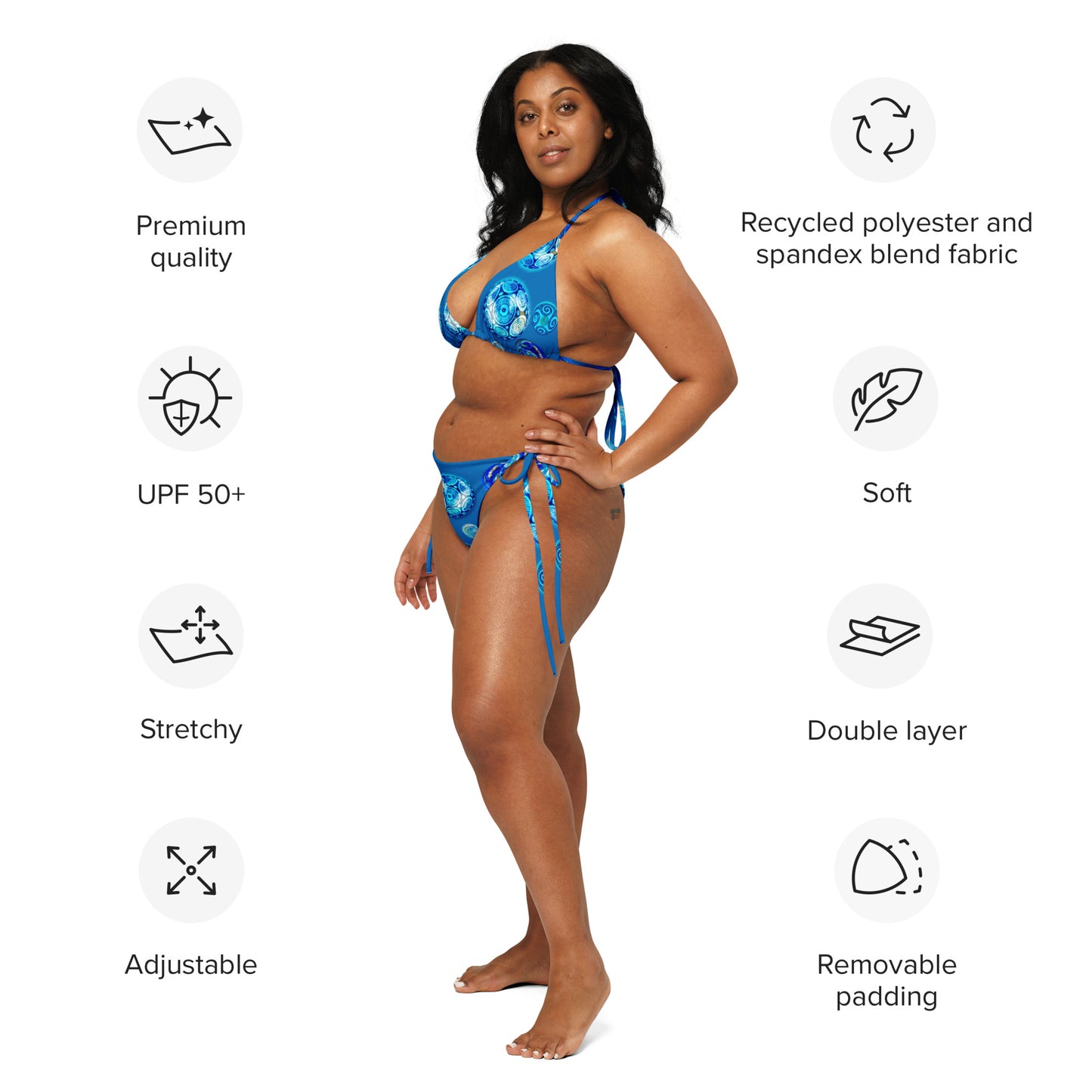 Planets Blue - All-over print recycled string bikini