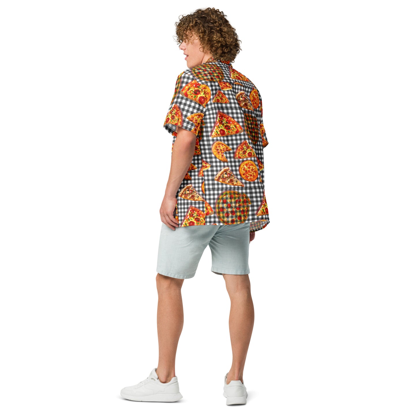 Pizza Pie & Slices Black Table Cloth - Lightweight Button Up Casual Dress Shirt