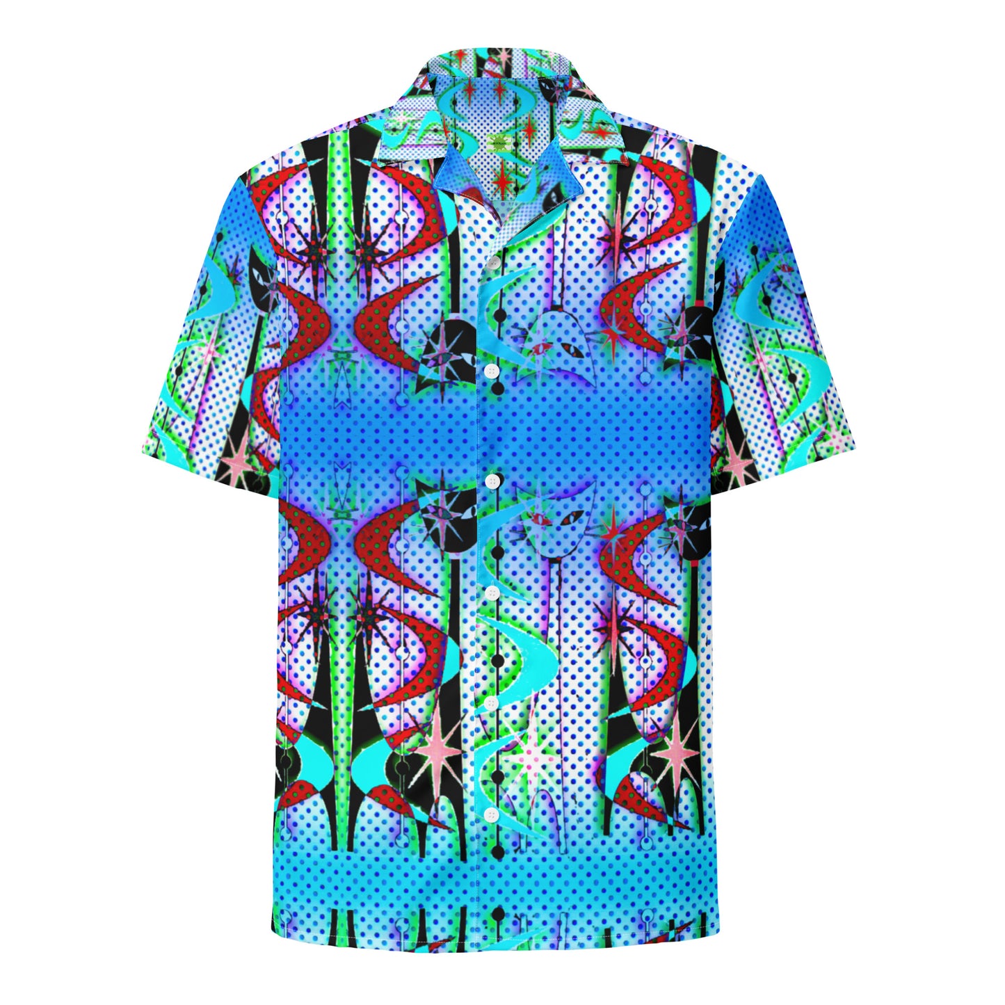Retro Cat - Unisex polyester button up dress shirt