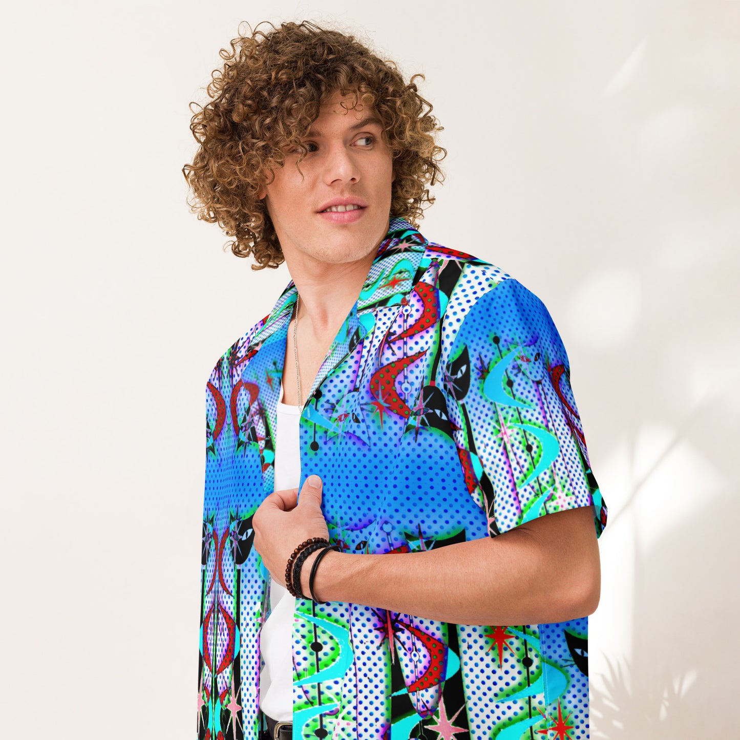 Retro Cat - Unisex polyester button up dress shirt