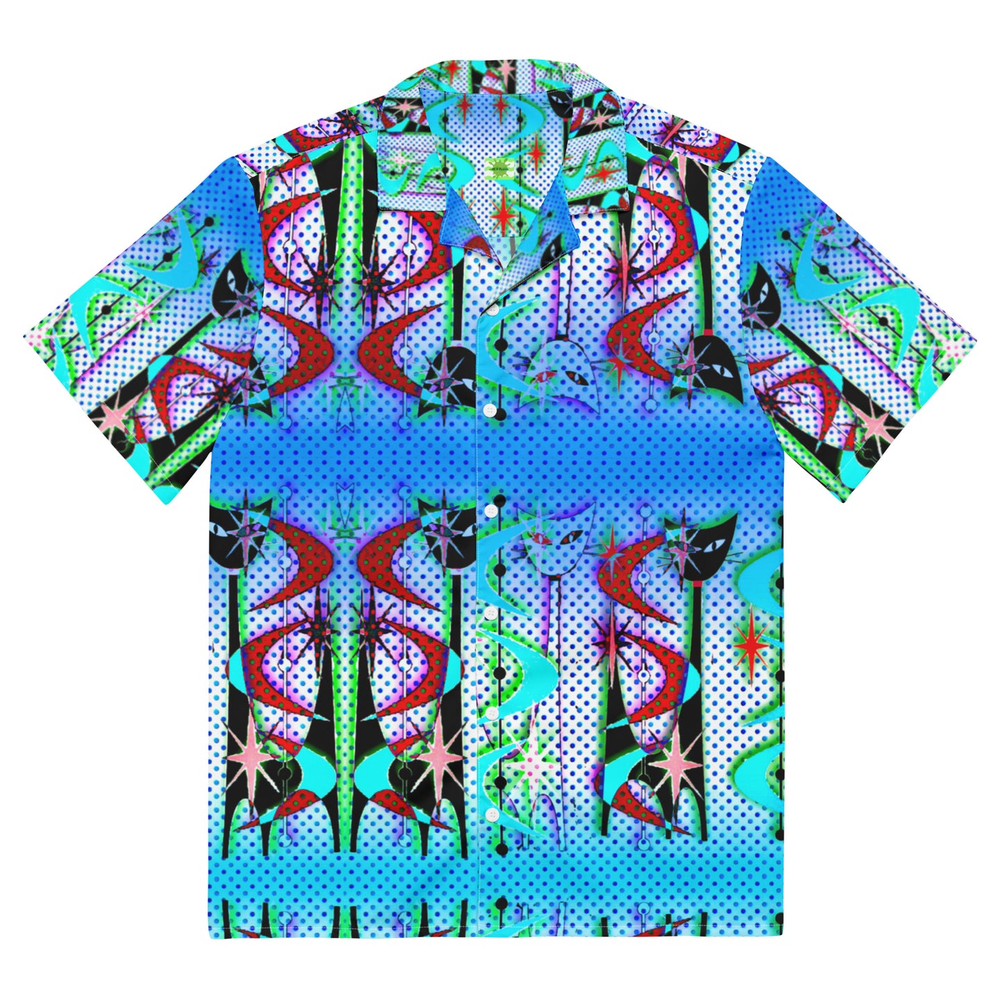 Retro Cat - Unisex polyester button up dress shirt