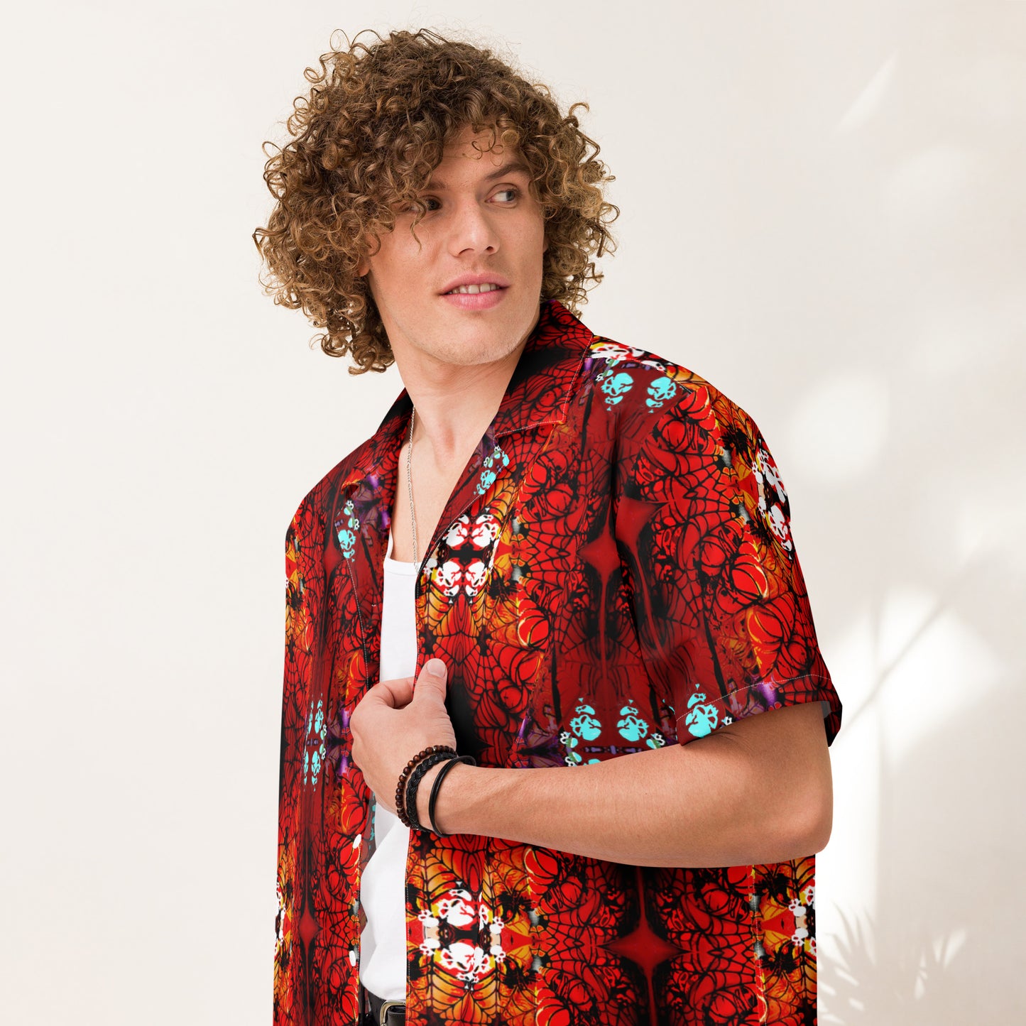 Web of Skulls -  button- up deck and dress lightweight polyester shirt