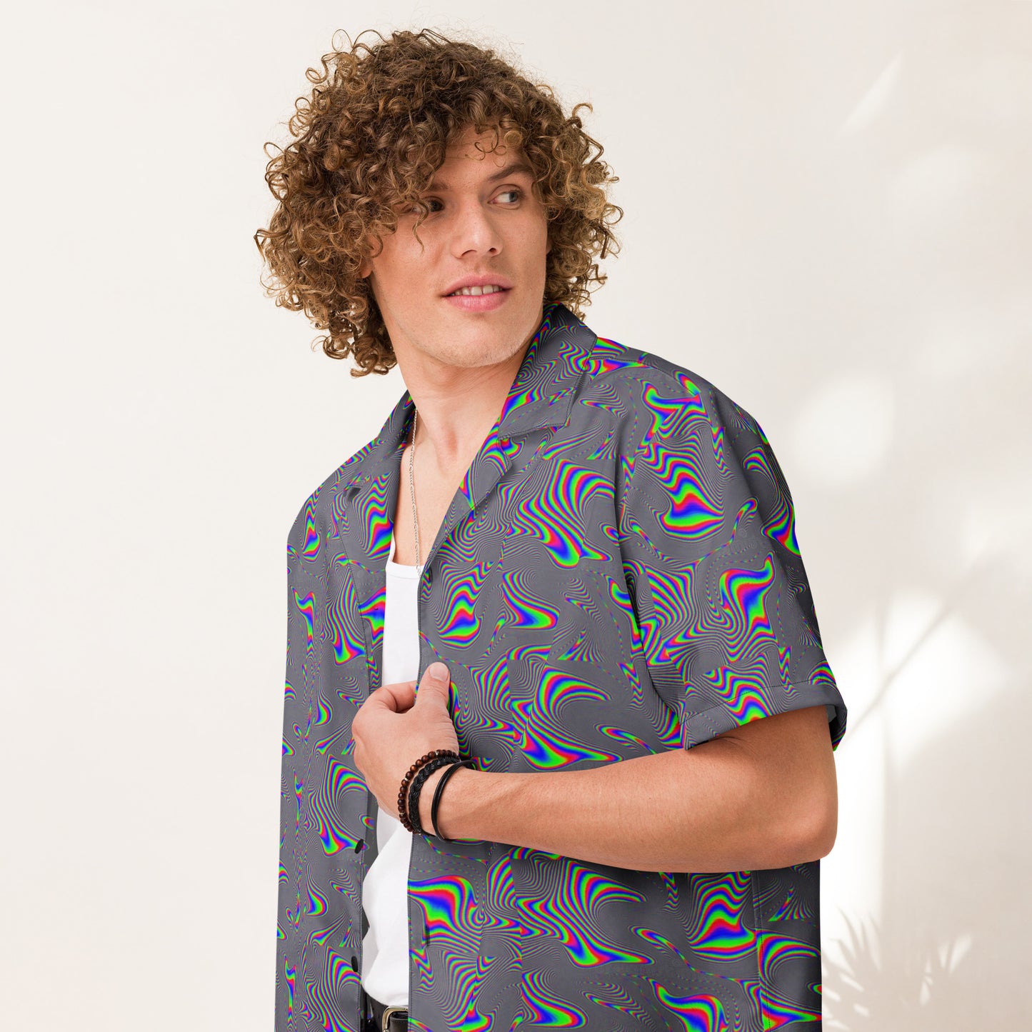 Electric Wave Static Energy - Lightweight Casual Button Up Dress Shirt