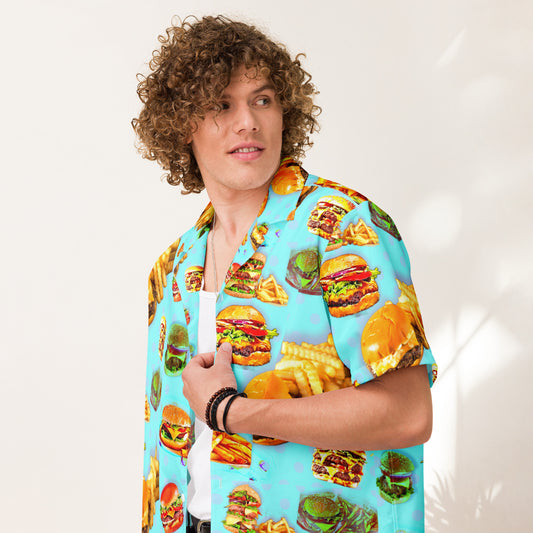 Burgers and Fries - Button up lightweight Casual Dress Shirt