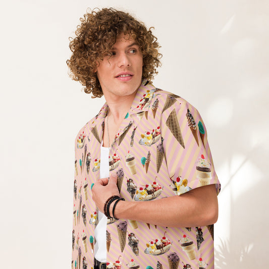 Ice Cream & Sundae - Lightweight Button Up Casual Dress Shirt
