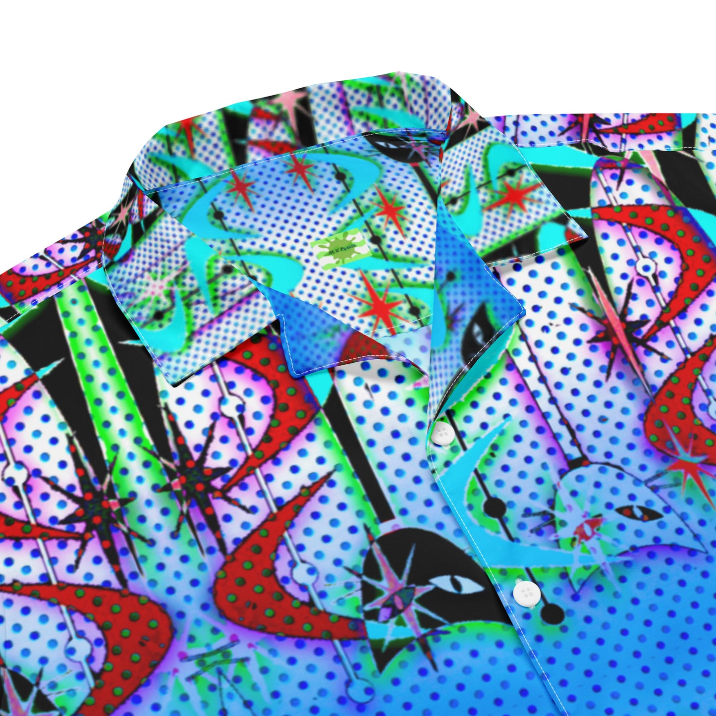 Retro Cat - Unisex polyester button up dress shirt