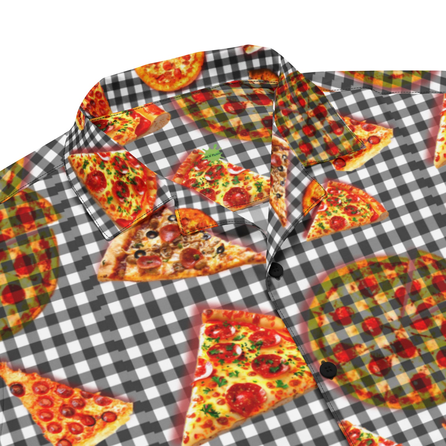 Pizza Pie & Slices Black Table Cloth - Lightweight Button Up Casual Dress Shirt