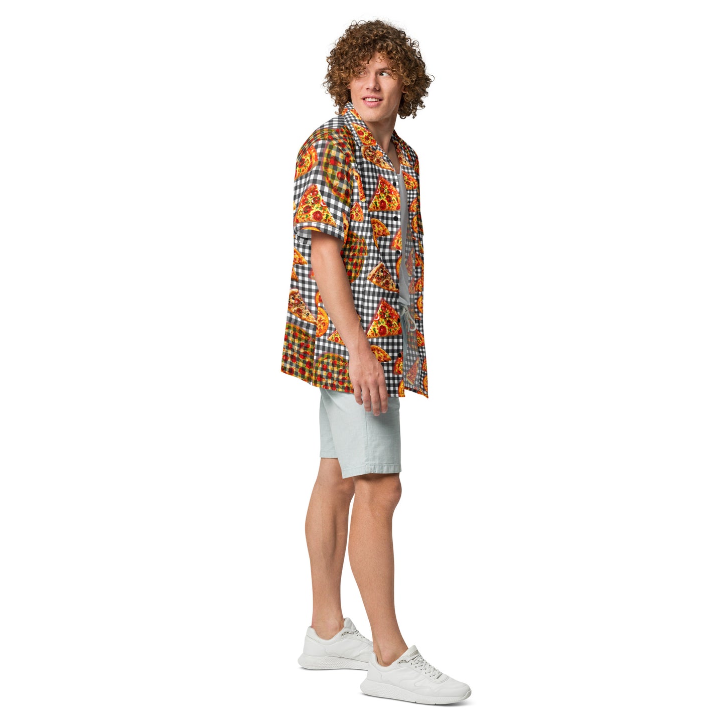Pizza Pie & Slices Black Table Cloth - Lightweight Button Up Casual Dress Shirt