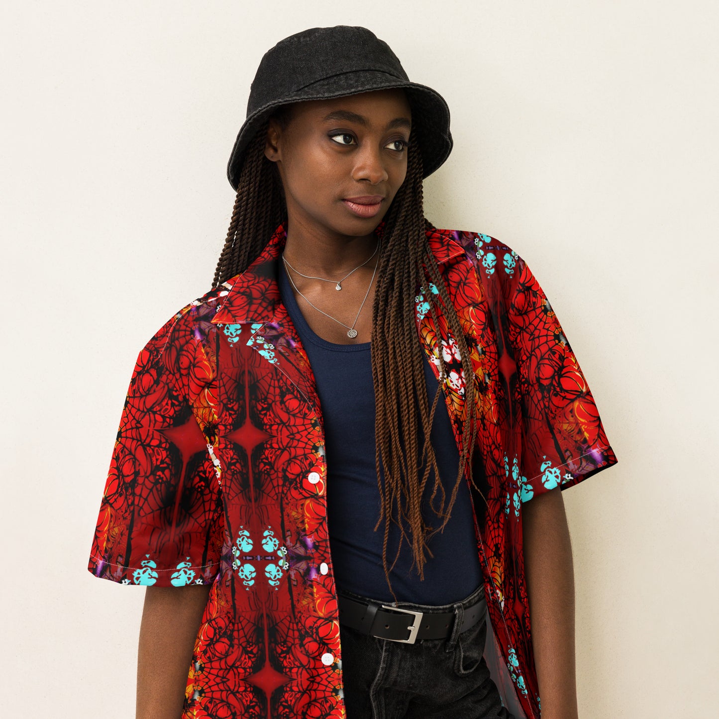 Web of Skulls -  button- up deck and dress lightweight polyester shirt