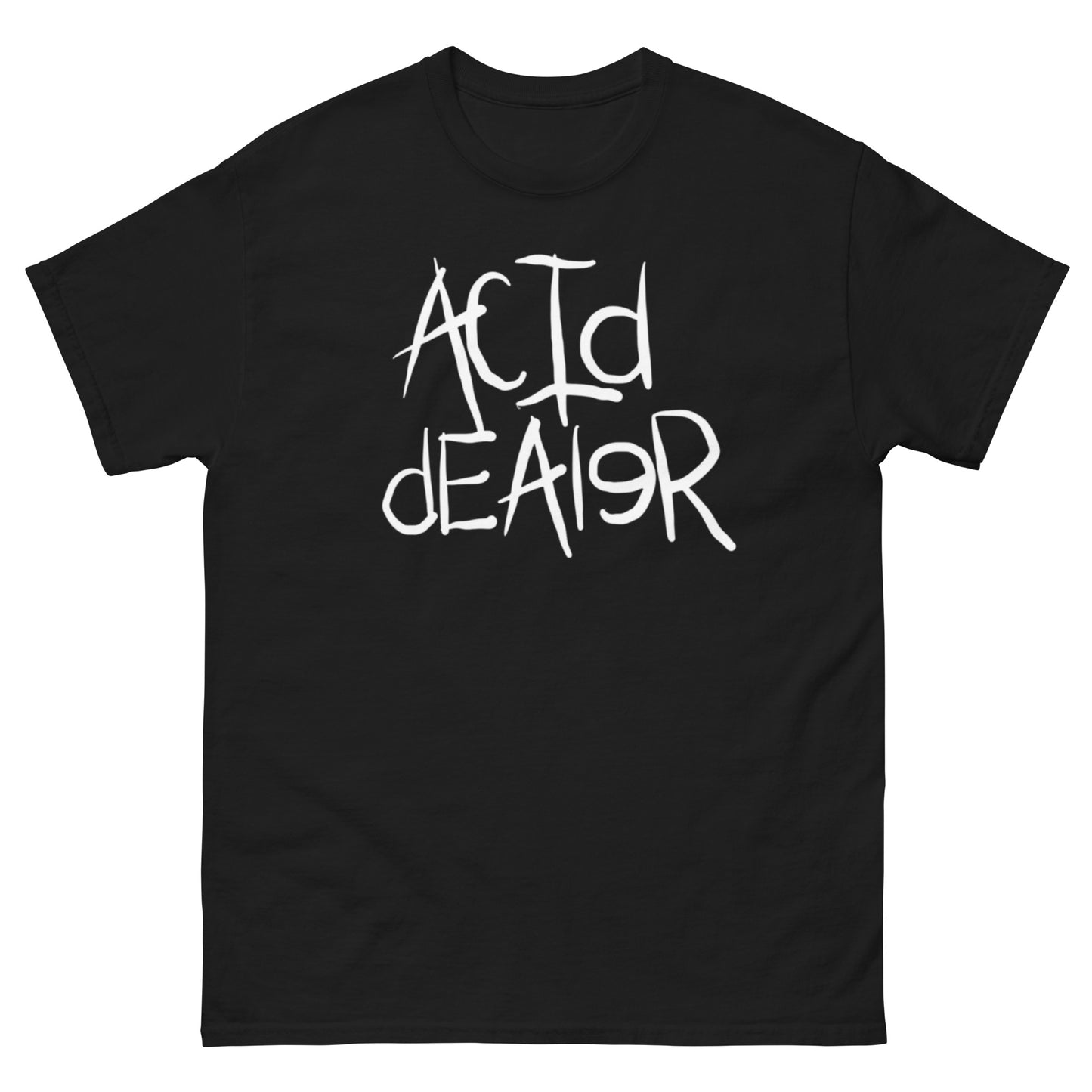 ACID DEALER T Shirt WHITE LOGO ON BLACK