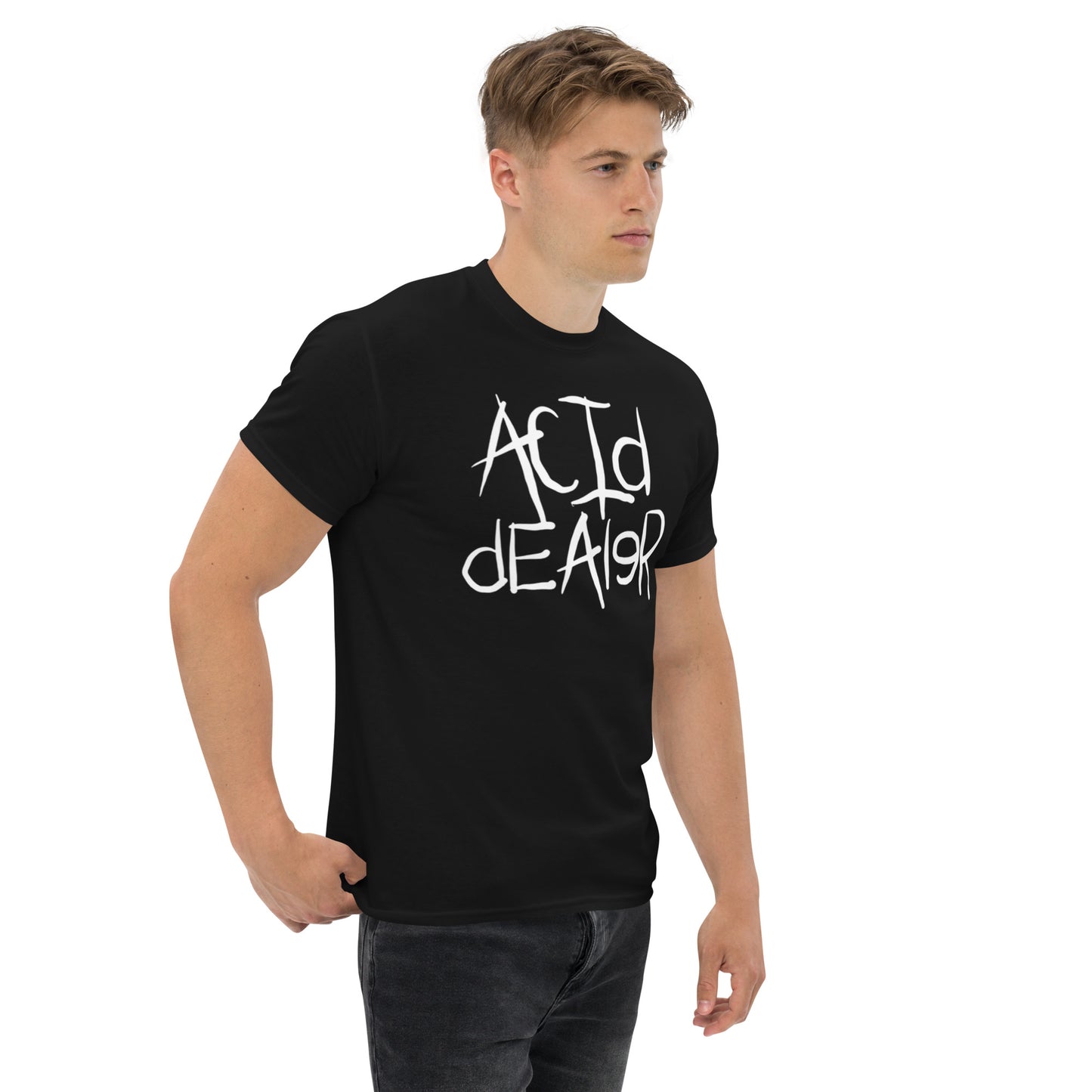 ACID DEALER T Shirt WHITE LOGO ON BLACK