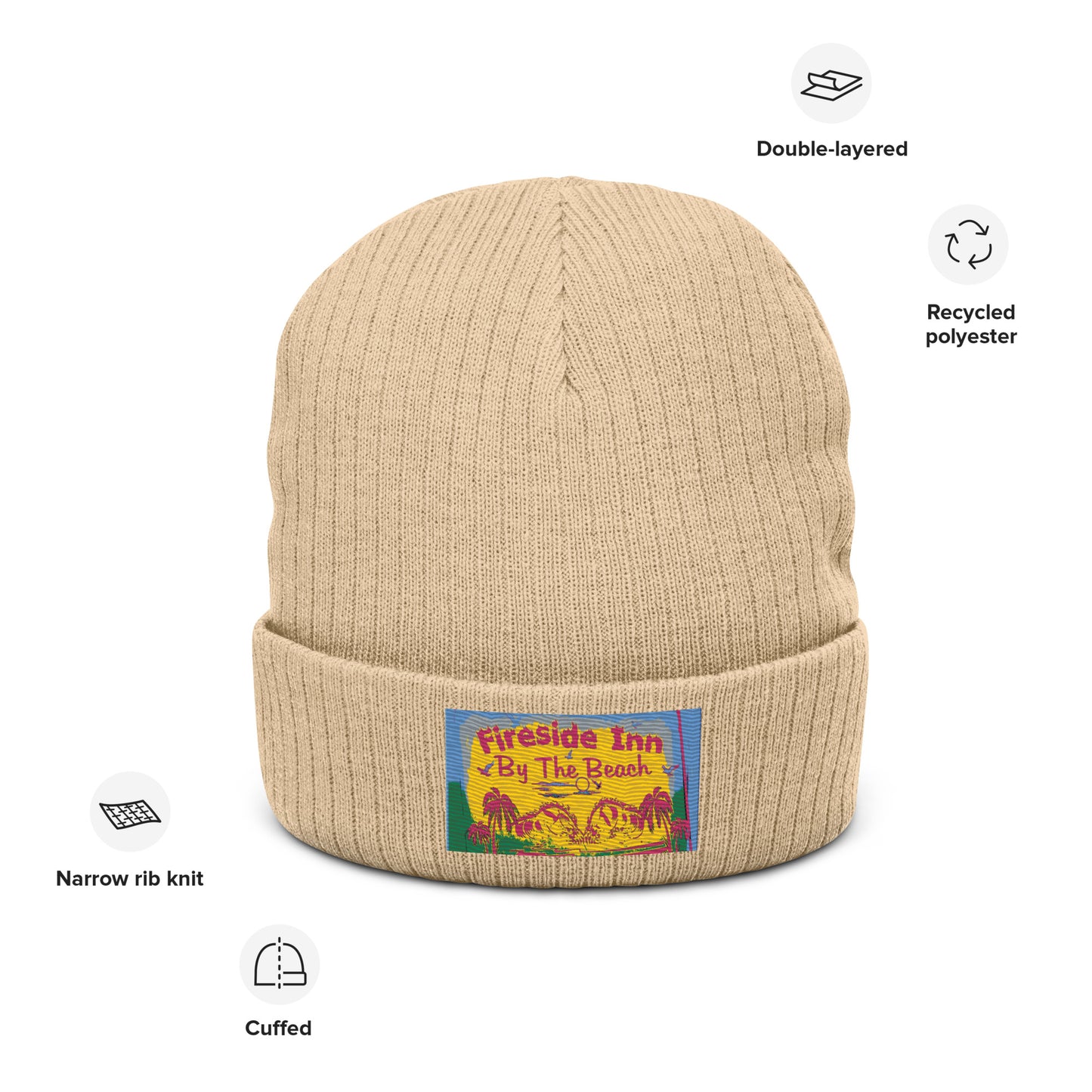 FIRESIDE INN in Santa Cruz Ribbed knit beanie with embroidery patch
