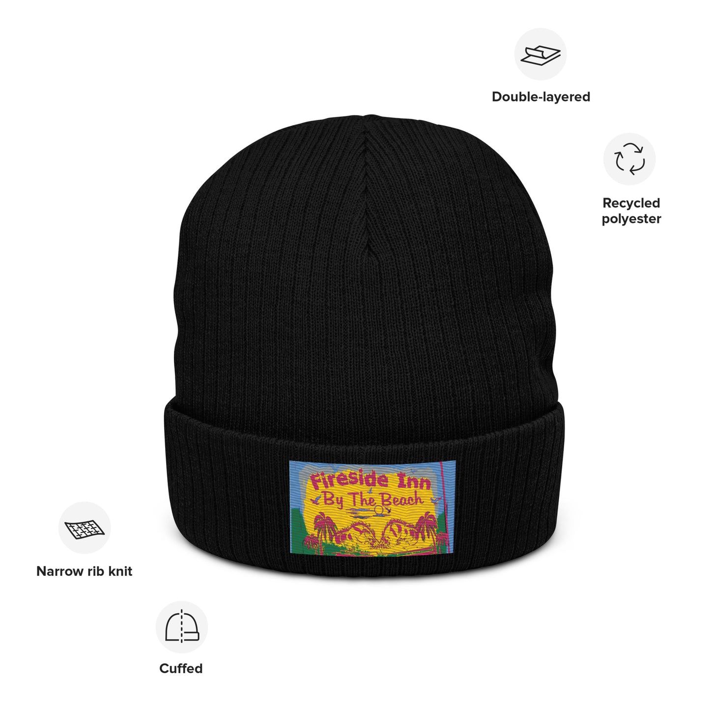 FIRESIDE INN in Santa Cruz Ribbed knit beanie with embroidery patch