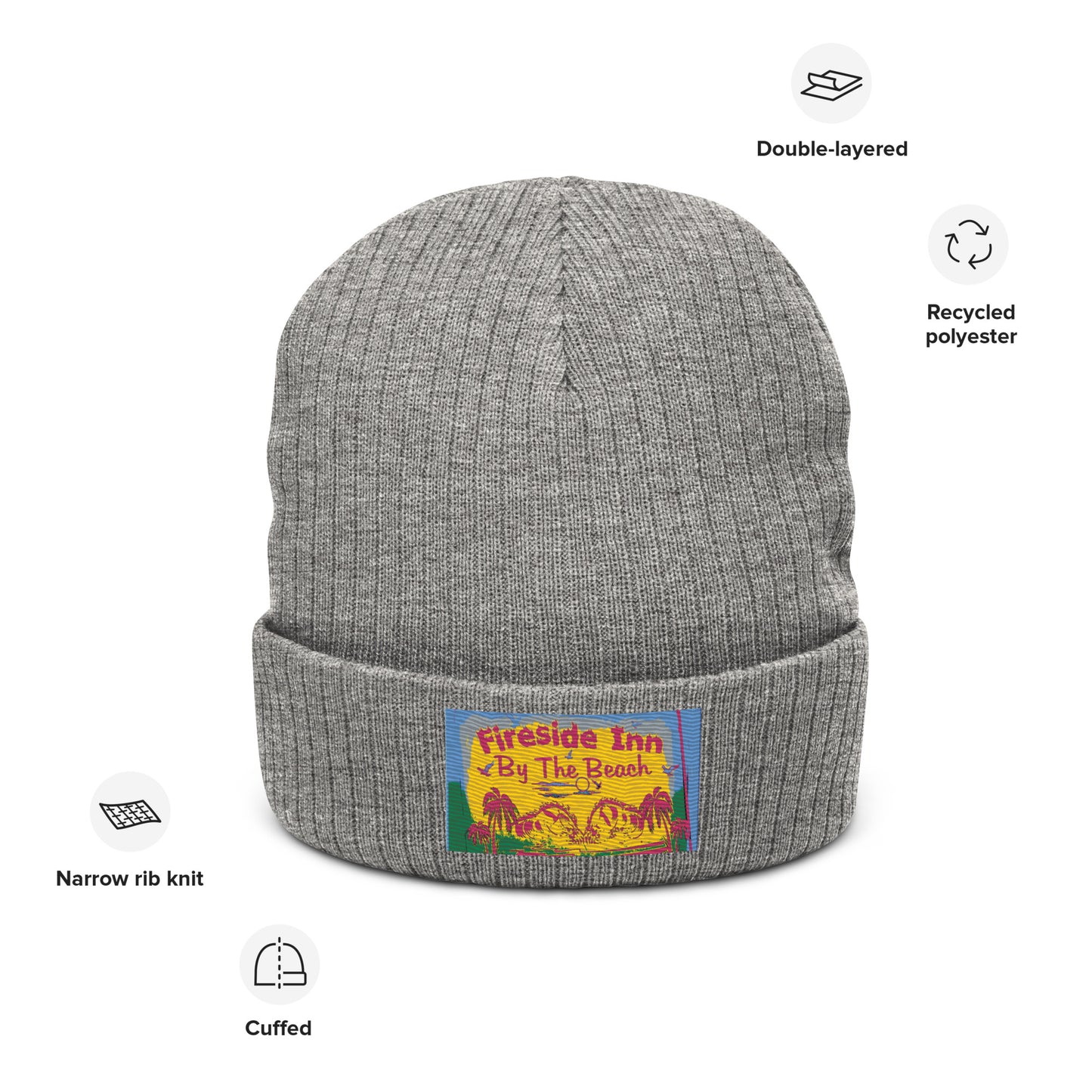 FIRESIDE INN in Santa Cruz Ribbed knit beanie with embroidery patch