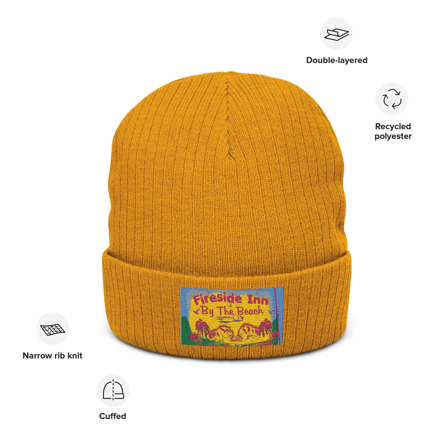 FIRESIDE INN in Santa Cruz Ribbed knit beanie with embroidery patch