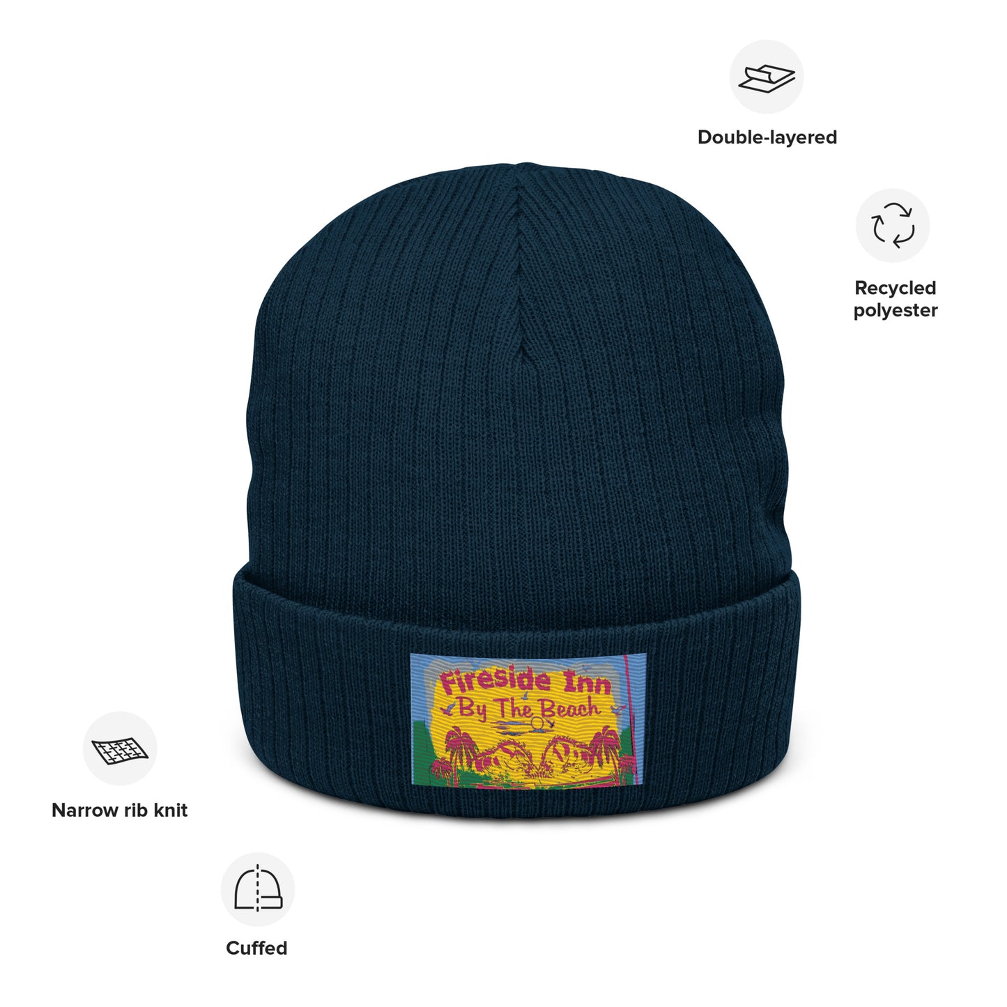 FIRESIDE INN in Santa Cruz Ribbed knit beanie with embroidery patch