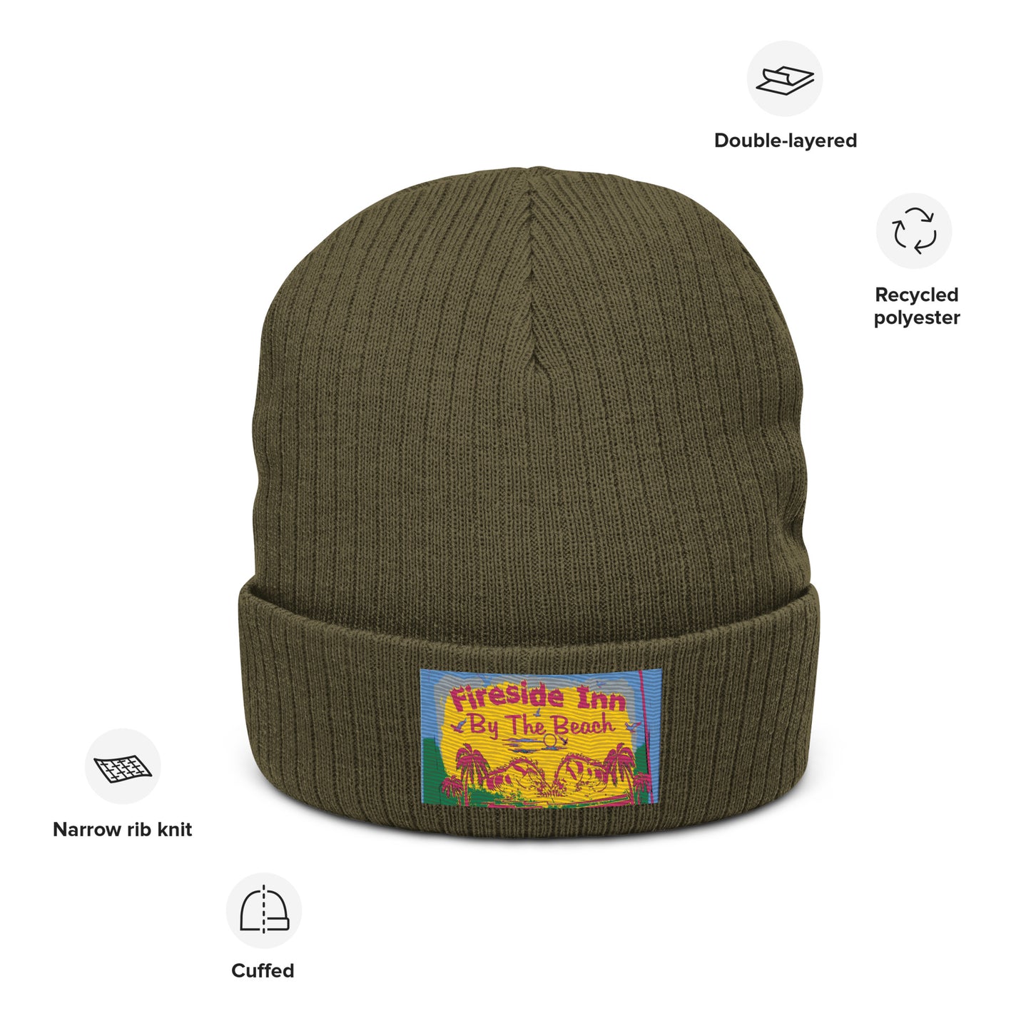 FIRESIDE INN in Santa Cruz Ribbed knit beanie with embroidery patch