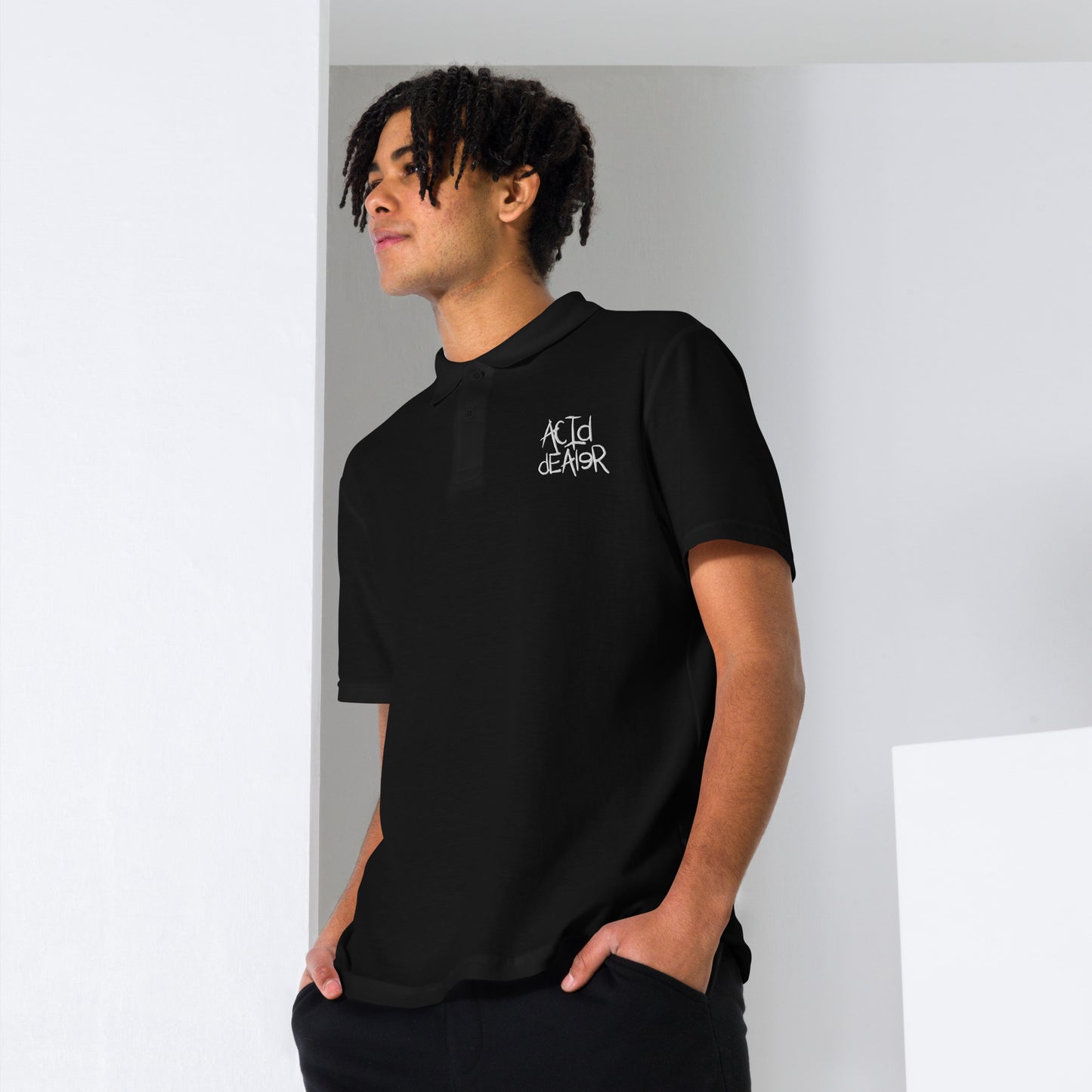ACID DEALER - Black Polo golf shirt with white embroidered logo